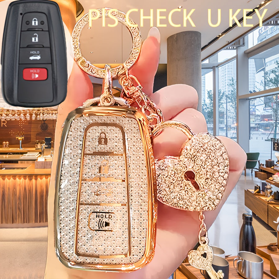 Sparkling Rhinestone Bear Key Fob Cover with Cartoon Bear Charm - Soft TPU Protector for Toyota RAV4, Camry, Corolla, Avalon, HR, Prius, GT86, Highlander (2018-2022) - Stylish & Durable Car Accessory Gift, Bear Decor